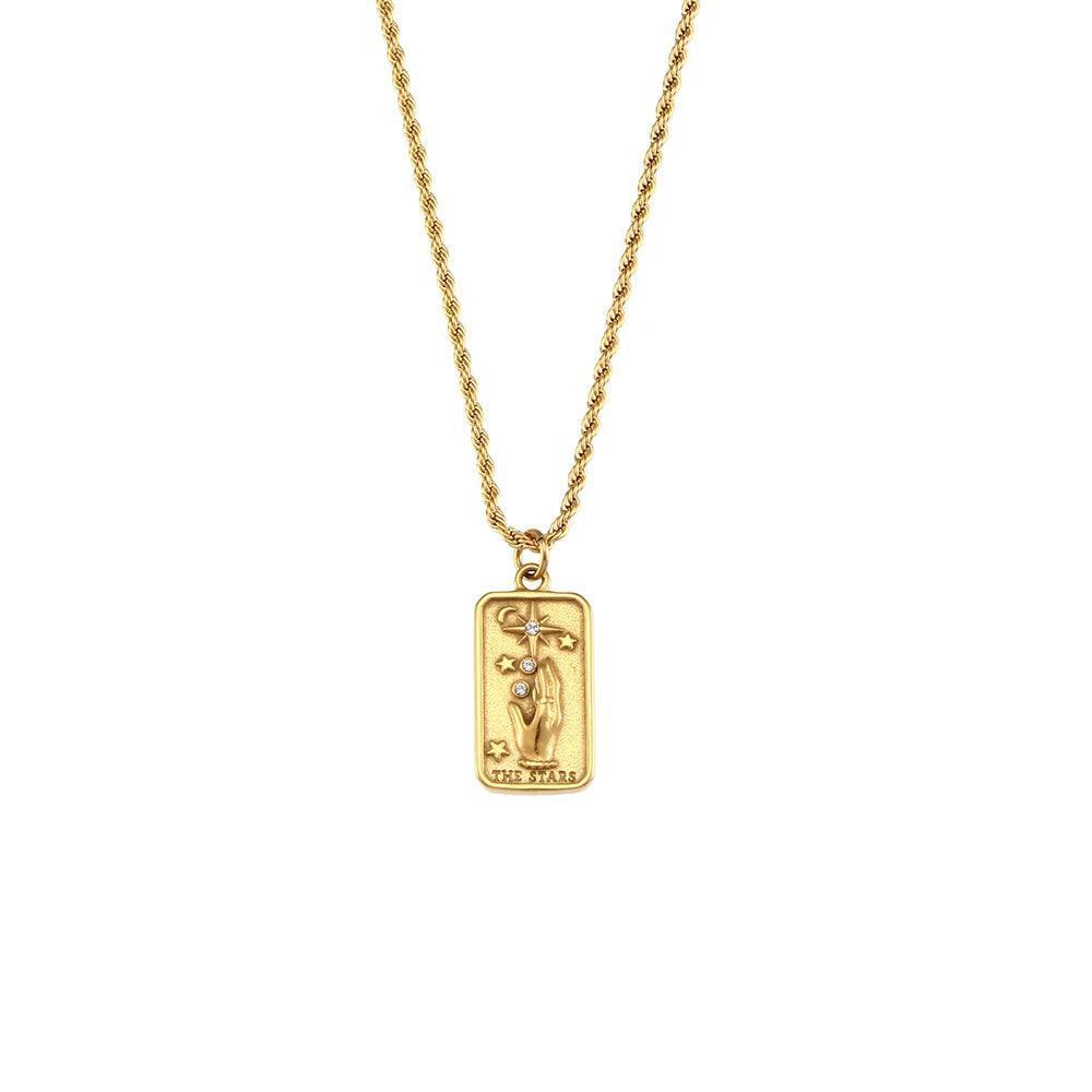 Gold Tarot Card Stainless Steel Tarnish Free Pendant Necklaces - Tarot Treasures