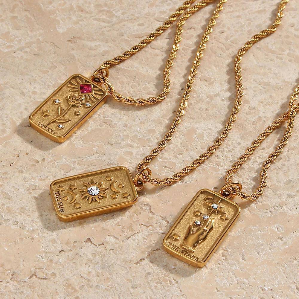 Gold Tarot Card Stainless Steel Tarnish Free Pendant Necklaces - Tarot Treasures