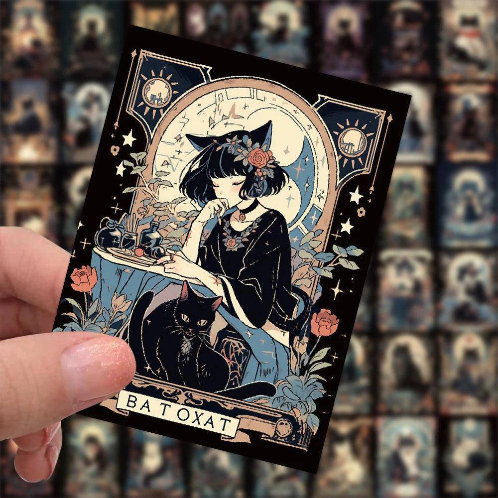 Mystic Cat Tarot Card Waterproof Stickers 10/30/60pcs - Tarot Treasures