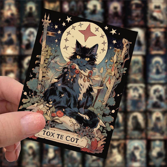 Mystic Cat Tarot Card Waterproof Stickers 10/30/60pcs - Tarot Treasures