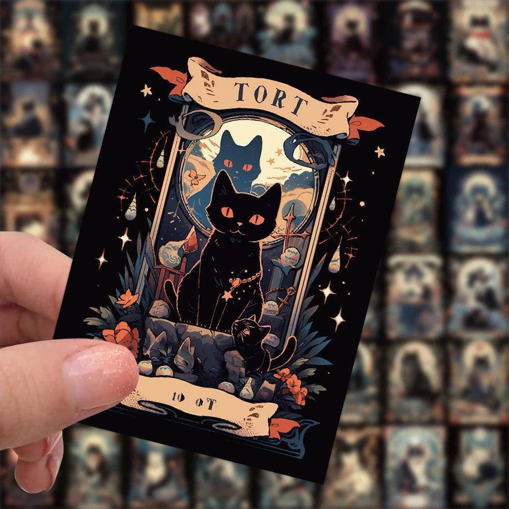 Mystic Cat Tarot Card Waterproof Stickers 10/30/60pcs - Tarot Treasures