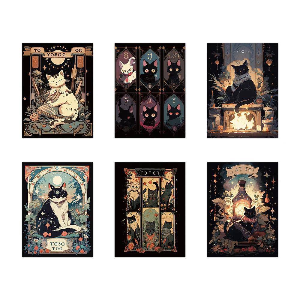 Mystic Cat Tarot Card Waterproof Stickers 10/30/60pcs - Tarot Treasures