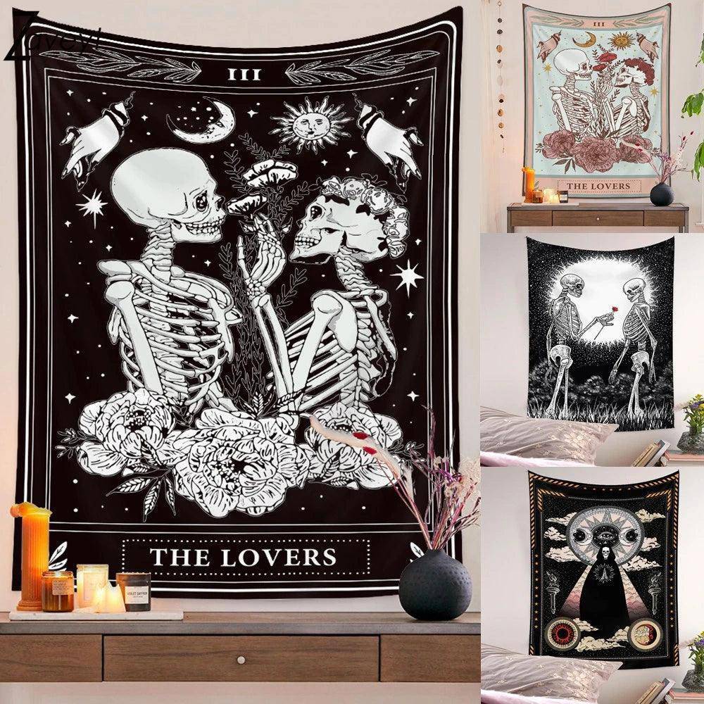 Skeleton Tarot Card Tapestries in Various Designs One Size 75x58CM - Tarot Treasures