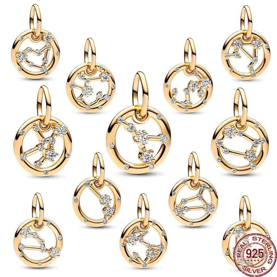 925 Sterling Silver Gold Plated Zodiac Sign Dangle Charm - Tarot Treasures