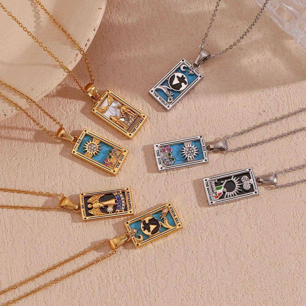 18k Gold Plated Tarot Card Stainless Steel Tarnish Free Pendant Necklaces - Tarot Treasures