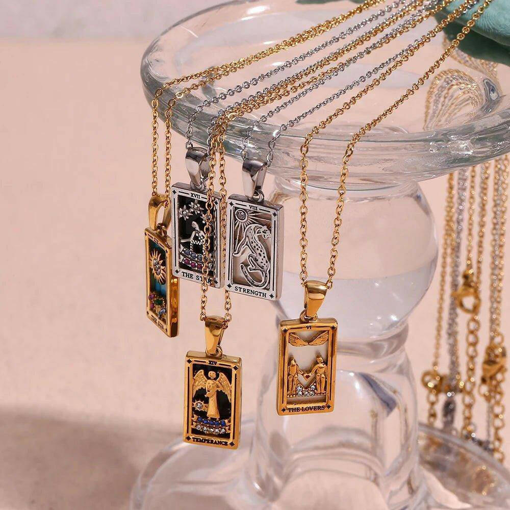 18k Gold Plated Tarot Card Stainless Steel Tarnish Free Pendant Necklaces - Tarot Treasures