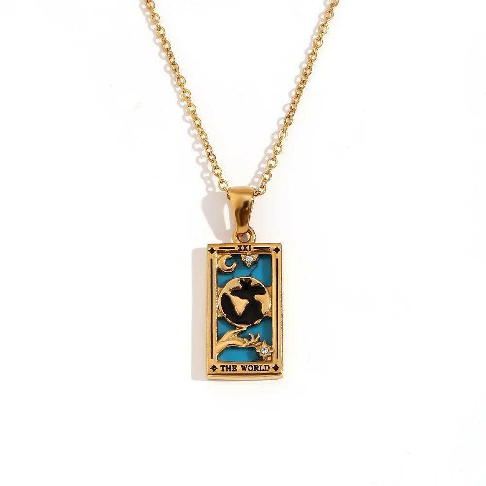 18k Gold Plated Tarot Card Stainless Steel Tarnish Free Pendant Necklaces - Tarot Treasures