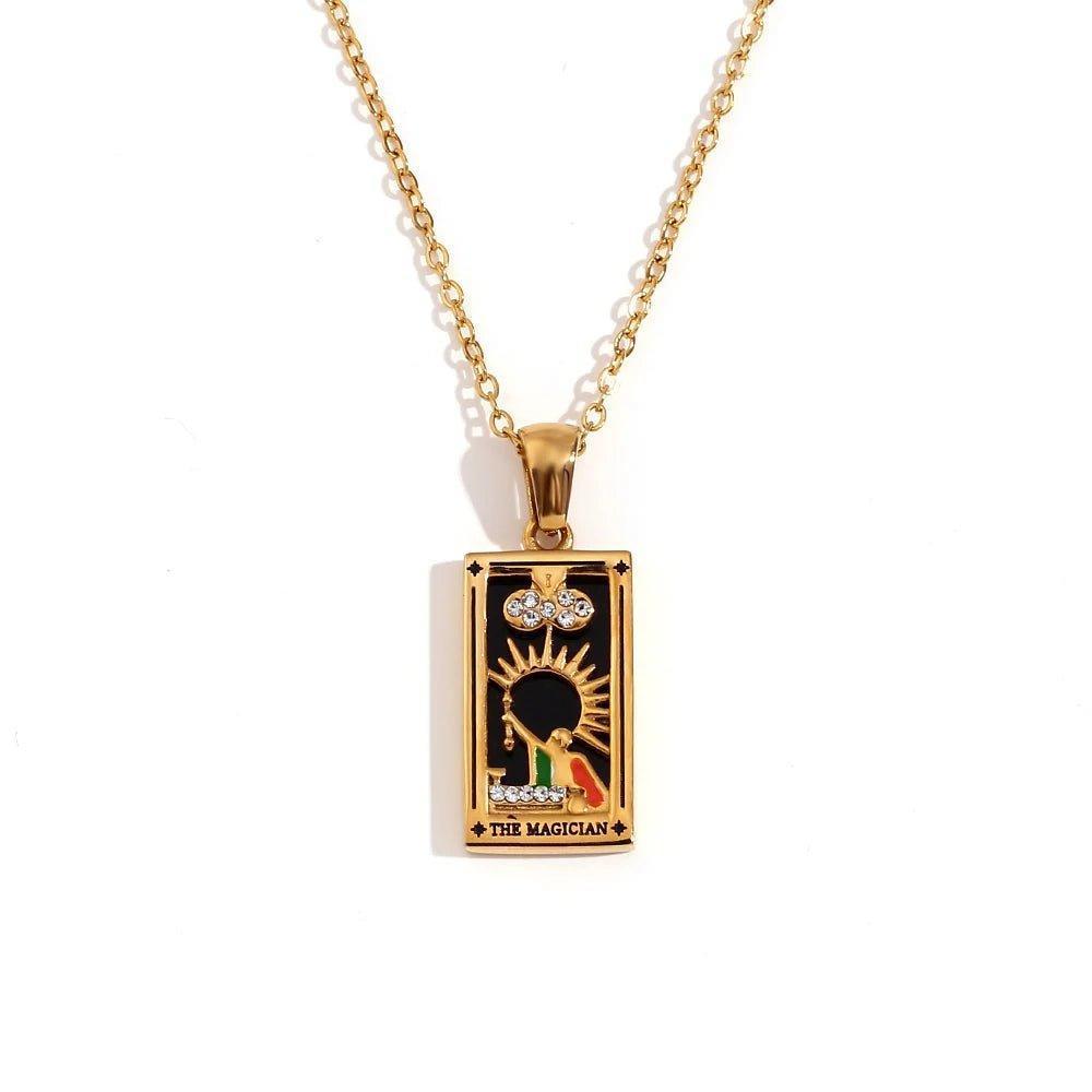 18k Gold Plated Tarot Card Stainless Steel Tarnish Free Pendant Necklaces - Tarot Treasures