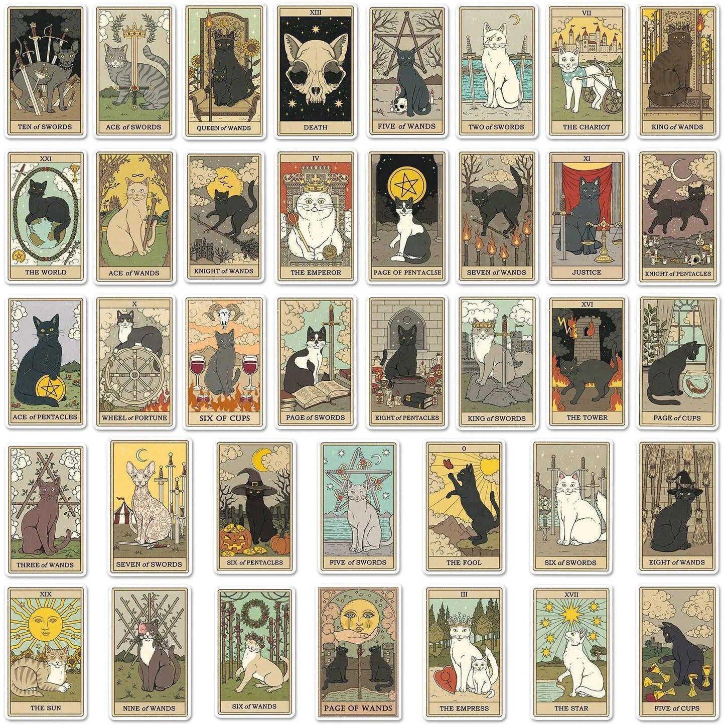 Vintage Classic Cat Style Tarot Stickers - Tarot Treasures