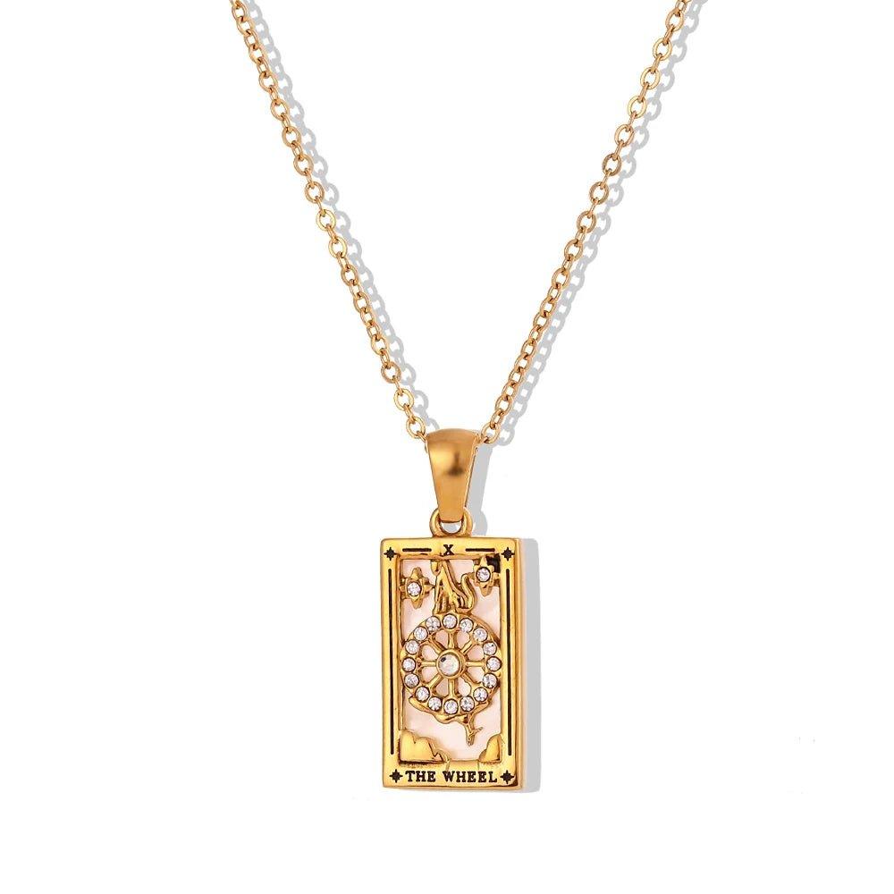 The Wheel - Gold Tarot Card Pendant Necklace - Tarot Treasures