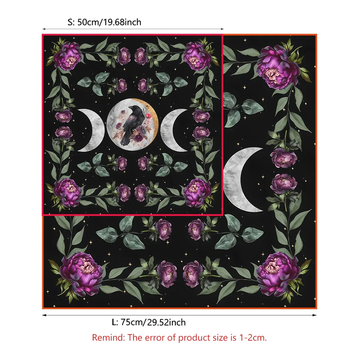Triple Moon Raven Altar and Tarot Card Reading Divination Cloth - Tarot Treasures