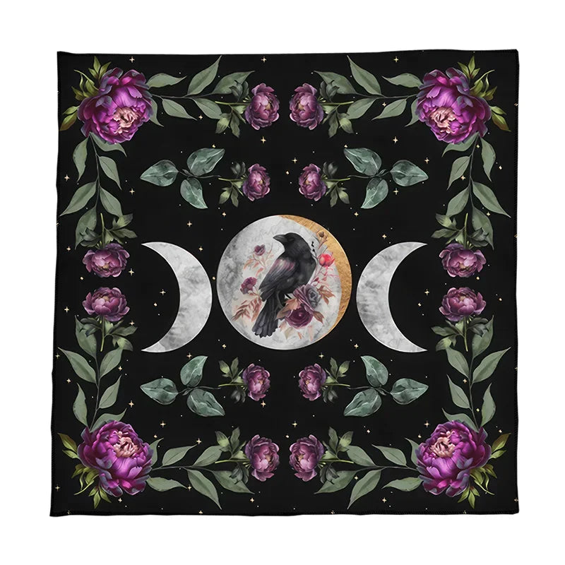 Triple Moon Raven Altar and Tarot Card Reading Divination Cloth - Tarot Treasures