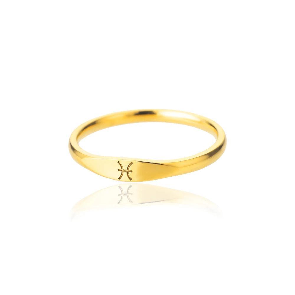 Zodiac Sign Stainless Steel Tarnish Free Ring - Tarot Treasures