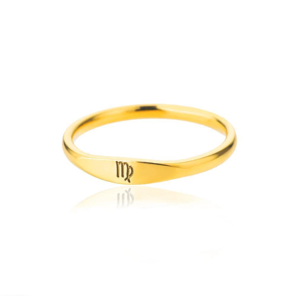 Zodiac Sign Stainless Steel Tarnish Free Ring - Tarot Treasures