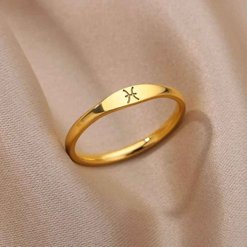 Zodiac Sign Stainless Steel Tarnish Free Ring - Tarot Treasures