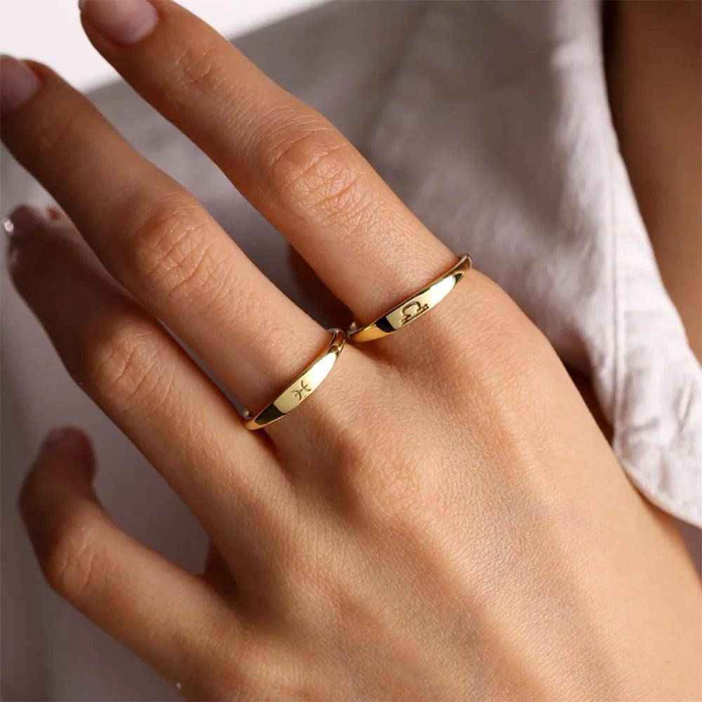 Zodiac Sign Stainless Steel Tarnish Free Ring - Tarot Treasures