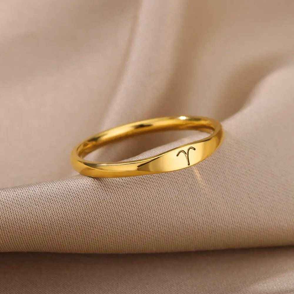 Zodiac Sign Stainless Steel Tarnish Free Ring - Tarot Treasures