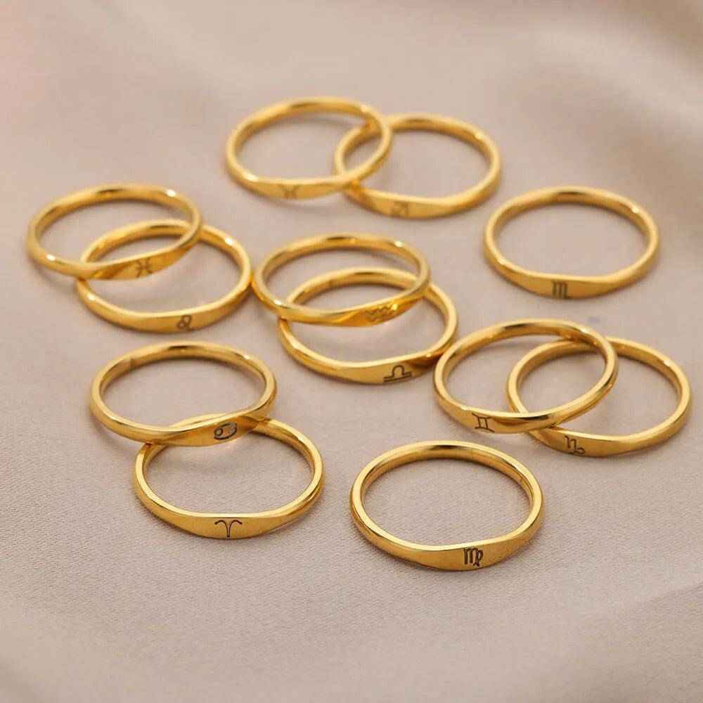 Zodiac Sign Stainless Steel Tarnish Free Ring - Tarot Treasures